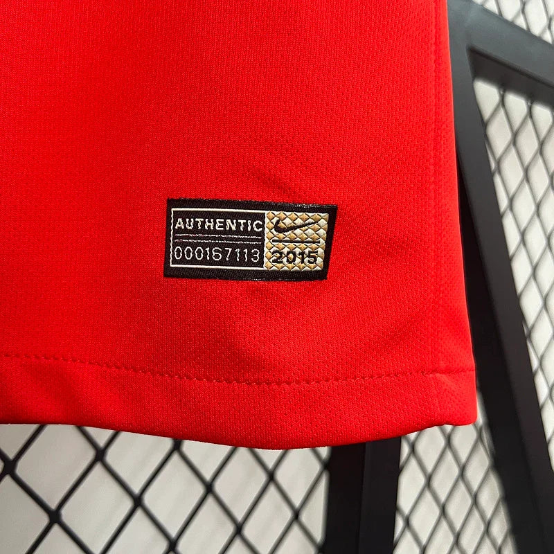 Chile 2015/16 Retro Red/White Collar Blue Trim Jersey