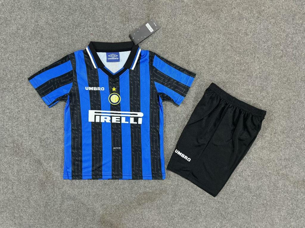 Inter Milan 1997/98 Vintage Retro Blue/Black Home Kids Jersey Set