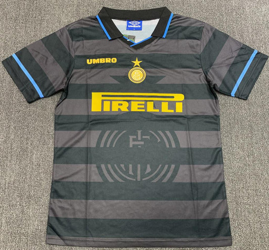 Inter Milan 1997/98 Vintage Retro Second Away Black and Gray Jersey