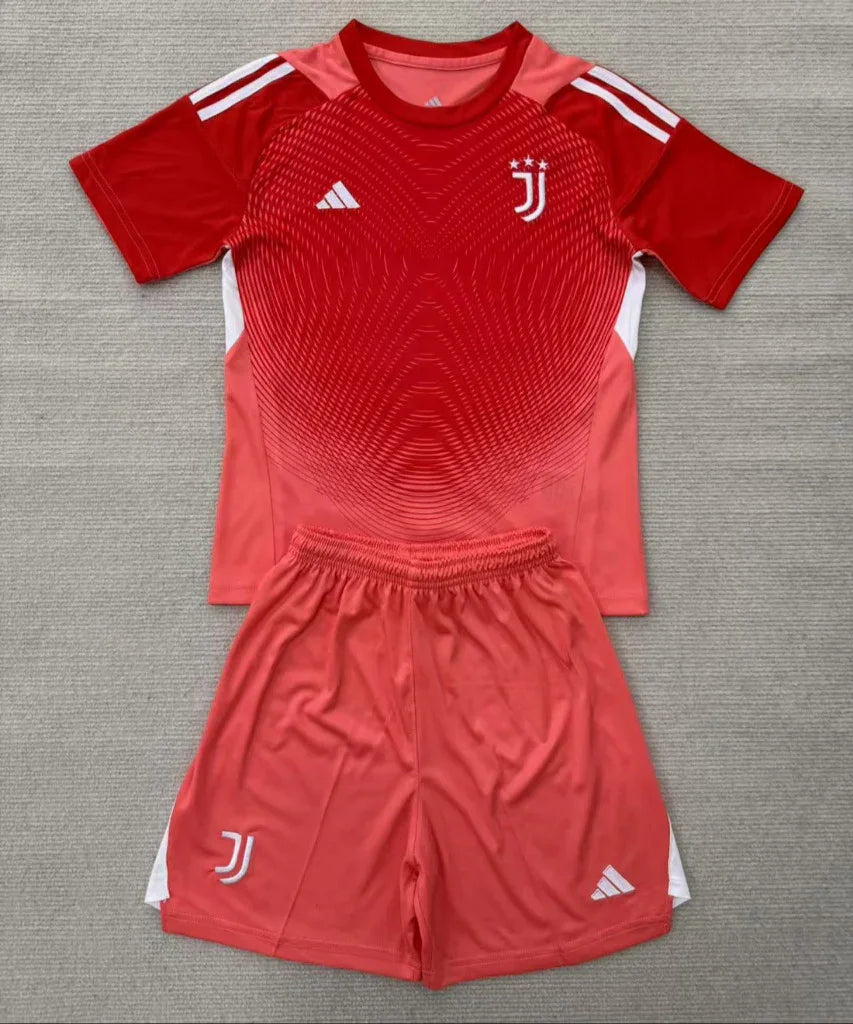 Juventus 25/26 Goalkeeper Kids Red Jersey Set
