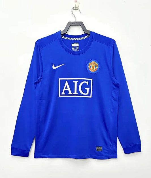 Manchester United 2008/09 Vintage Retro Second Away Blue Long Sleeves Jersey
