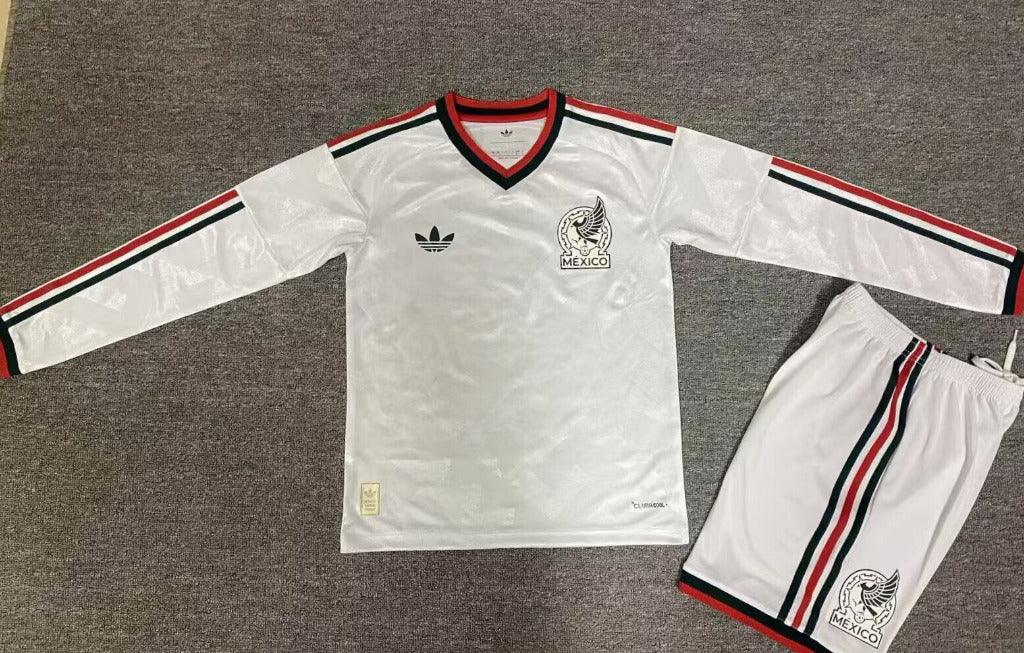 Mexico 26/27 White Away Long Sleeved Kids Jersey Set