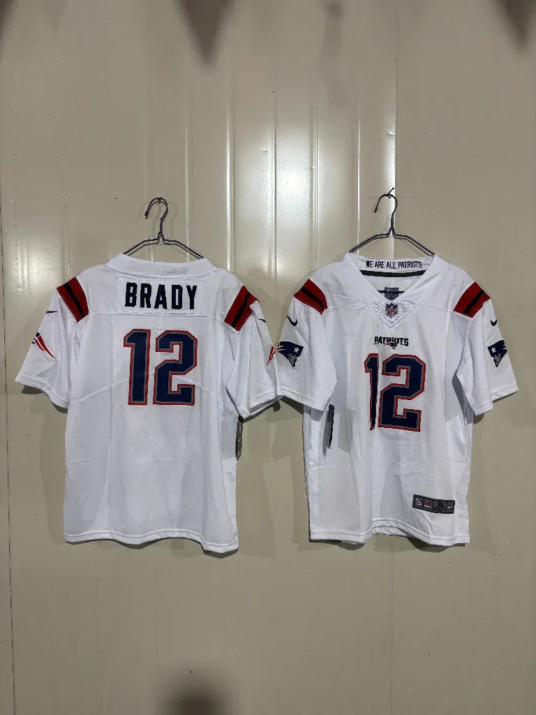 Patriots 25/26 Brady #12 White Game Kids Jersey