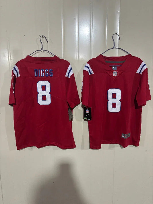 Patriots 25/26 Diggs #8 Red Game Kids Jersey