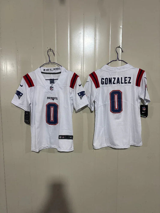Patriots 25/26 Gonzalez #0 White Game Kids Jersey