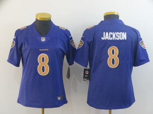 Ravens 2022/23 Jackson #8 Purple/Gold Women NFL Jersey