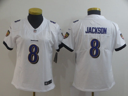 Ravens 2022/23 Jackson #8 White/Purple Women NFL Jersey