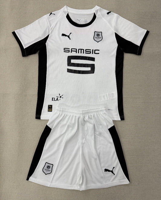Rennes 25/26 White/Black Away Kids Jersey Set