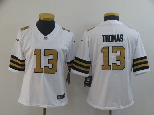 Saints 2022/23 Thomas #13 White/Gold/Black Women NFL Jersey