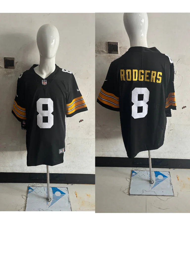 Steel Man 25/26 Rodgers #8 Black/Orange NFL Game Jersey