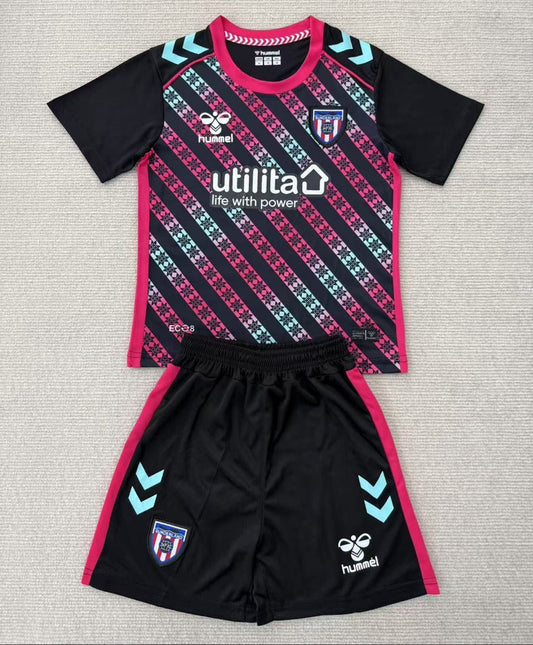 Sunderland 25/26 Black/Pink/White Stripes Goalkeeper Kids Jersey Set
